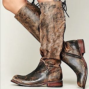 Free People Bed Stu Manchester Tall Brown Tie Leather Riding Boots 🤎